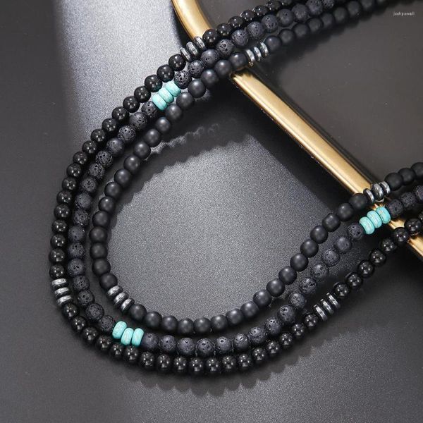 Strand Black Frosted Lava Stone Collier de perles Hommes Bijoux Femme Collier ras du cou naturel Bijoux Cadeau de fête classique