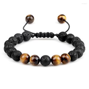 Strand Black Lava Tiger Eye Stone Brawbanden Boerbakken voor koppels vrouwen natuurlijke kralen yoga energy armband mannen sieraden geschenken