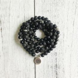 Strand Black Onyx and Lava Stone Bracelet 108 Mala Yoga Beads Necklace Bijoux pour hommes Laps Wrisr
