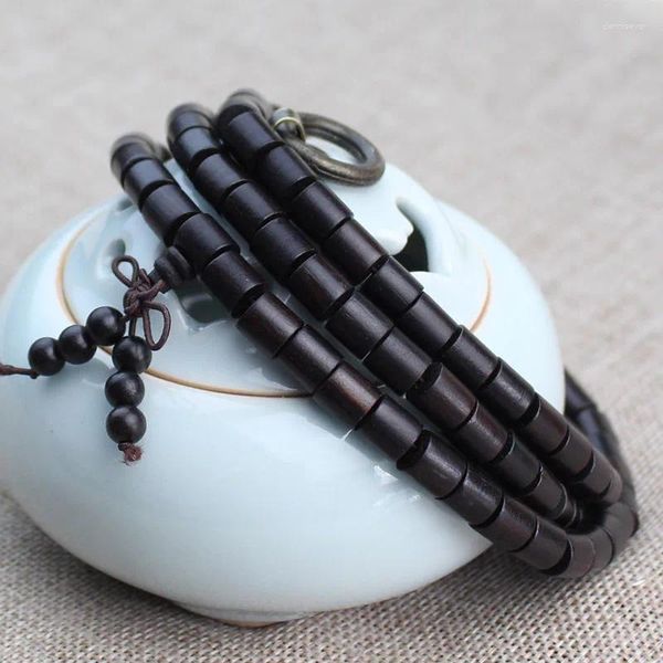 Pulsera de sándalo negro con hebra, ébano claro púrpura, 108 cuentas budistas, pulseras para parejas, Cubo de regalo de joyería