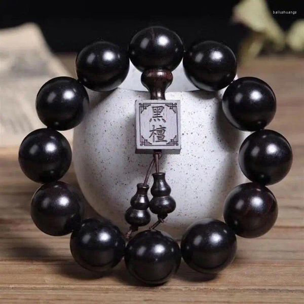 Pulsera de cuentas de Buda de sándalo negro, hoja pequeña, seda dorada púrpura, madera de agar Nanmu