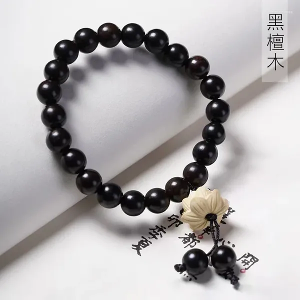 Bracelet de table en bois de santal noir, Lotus, avec perles arrondies de 0.8, perles de prière culturelles ludiques pour hommes et femmes, fleurs