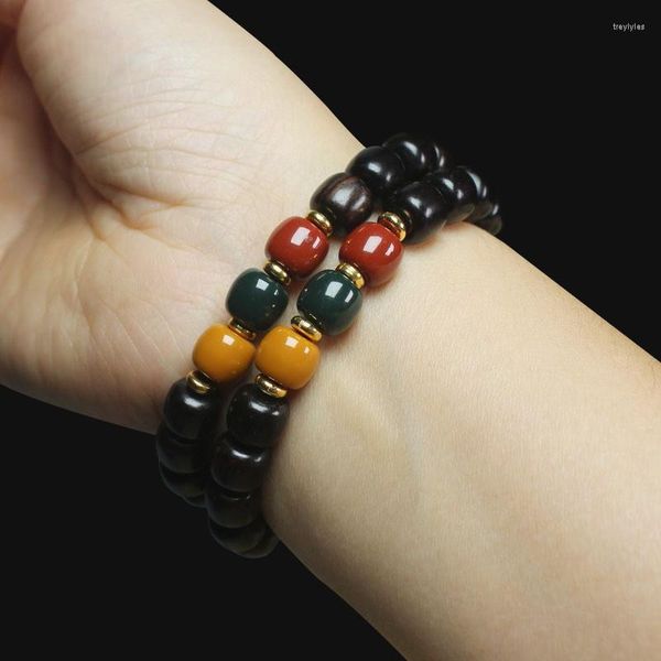 Brin noir bois de santal ancienne perle petit Bracelet 9mm trois couleurs bouddha perles de prière hommes et femmes Pulsera