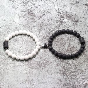 STRAND Zwarte Witte kralen Bracelet Men Women 12 Constellatie Braclet Distance Achtert Yin Yang Love Hart Magneet paar Braslet Jewelry