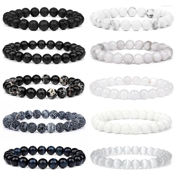 Pulsera de piedra gris blanca y negra con cuentas de 8mm, brazalete de labradorita turquesa de Lava, joyería de mediación para la salud, regalos para hombres y mujeres