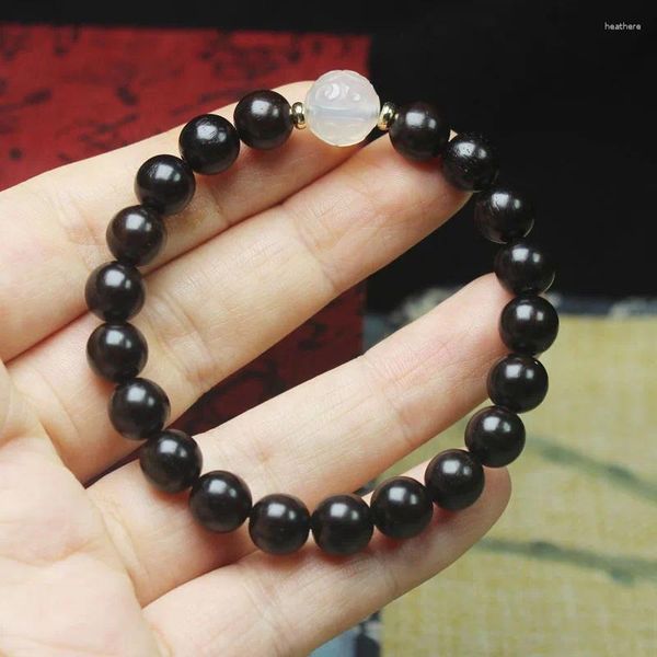 Bracelet en bois noir de 8mm, accessoires de perles rondes en Jade Ruyi
