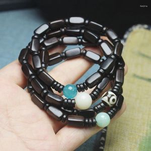 Bloque largo de madera negra con cuentas del Tíbet, accesorios, pulsera Diy, venta al por mayor