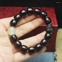 Bracelet Adai en perles de style ancien en bois noir, perles sculptées