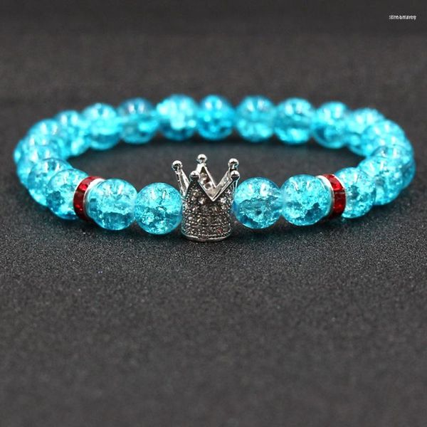 Strand Blue Crystal Explosive Perle Ronde Corde À La Main Classique Micro Encart Couronne Accessoires De Mode Bracelet Élastique Pour Femmes Hommes