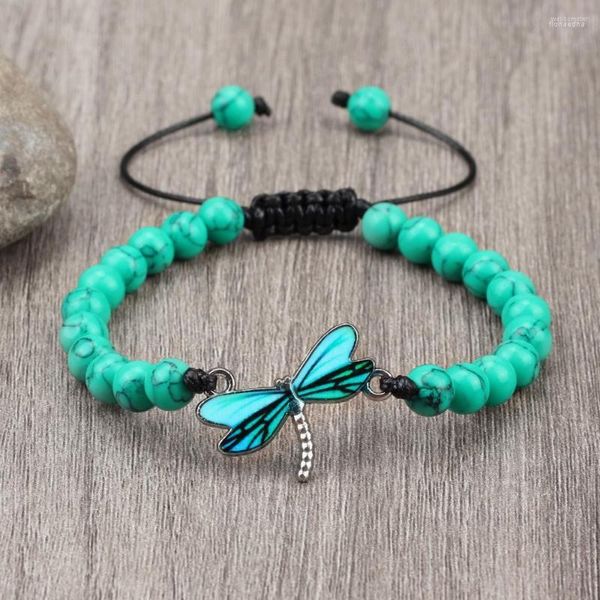 Bracelets tressés libellule bleu brin 6mm perles de pierre oeil de tigre Turquoise naturelle Bracelets cadeaux d'amitié bijoux de mode