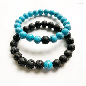 Bracelet Howlite bleu brin pour hommes et femmes, perles en pierre de lave volcanique noire, bijoux de Couple, son et son amitié
