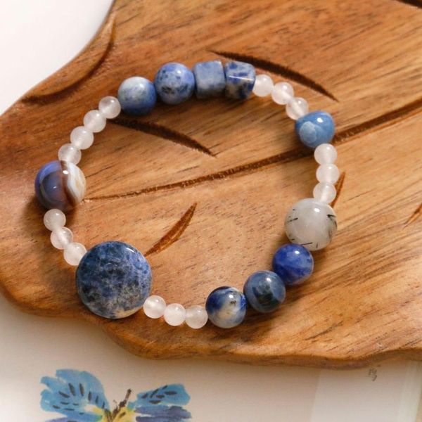 Strand Blue Sky Designer para mujeres niñas Natural Cornalina Piedras curativas Pulsera Ansiedad Yoga Meditación Joyería