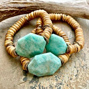 Strand BM45871 Amazonite Disques en bois de coco Bracelet perlé Bijoux à empiler