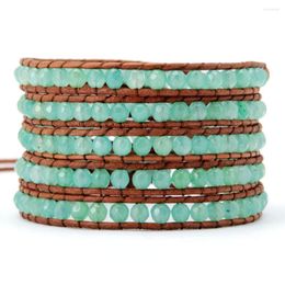 Strand Bohemia Bransoletka Aliexprees Perles d'aventurine naturelles Bijoux de créateur Bracelets en cuir Accessoires américains Manchette en pierres précieuses