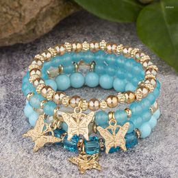 Strand Bohemia Gold Color Butterfly Pendant Bracelet Set Women's Summer Blue Crystal Girls Boho Jewelry Gifts