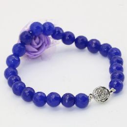 STRAND BOHEMIA STIJL HOGE GRADE 8MM GEZICHTIG RONDE kralen armbanden voor vrouwen blauwe natuursteen jdes chalcedony sieraden 8inch b2710