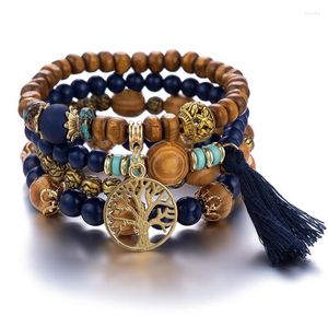 Strand Bohemia Árbol de la vida Charm Conjunto de pulseras con cuentas para mujer Hecho a mano Multicapa Cuentas de madera Cadena Brazalete Joyería femenina al por mayor