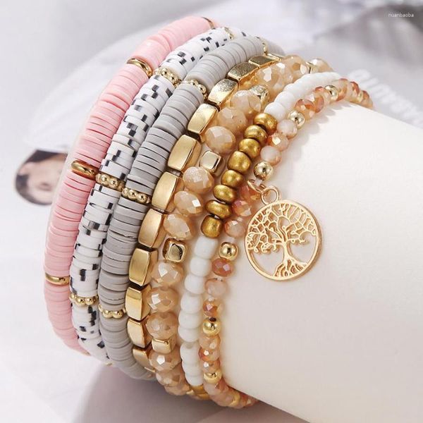 Strand Bohemia Árbol de la vida encanto conjunto de pulseras con cuentas para mujer pulsera de cadena de cerámica blanda joyería Bohemia femenina AM5239