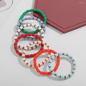 Strand Boheemse kleurrijke polymeerklei ronde armbanden voor vrouwen Boho charm elastisch zacht aardewerk vrouwelijke armband zomer strand sieraden