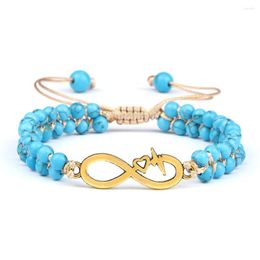 Strand Bohème Double Tissé Vintage Bracelets Pour Femme Pin Bleu Pierre Naturelle Mini 4mm Perles Bracelet Alliage Pendentif Yoga Bijoux Hommes