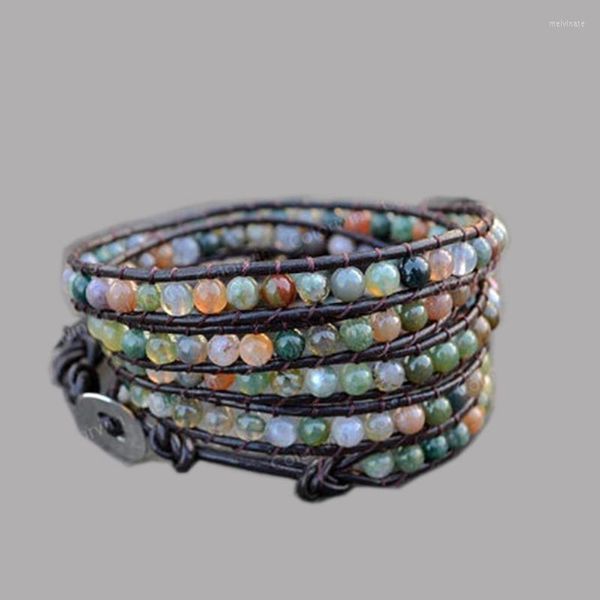 Strand bohème en cuir corde semi-précieuse pierre perlée bracelet pour femmes charme bangels bijoux en gros