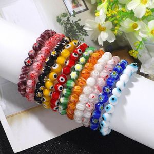 Strand Boheemse hars Multicolor Loose Beads Eye Flower Pattern armbanden Dames Elastische Bracelet Party Club Jewelry