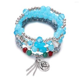Strand bohème couleur argent fleur pendentif bracelets porte-bonheur ensemble pour femme pierre bleue Bodhi bracelet bracelets Pulseras Feminina