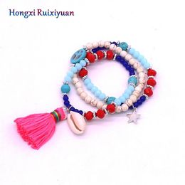 Hilo de pulsera de cristal de estilo bohemio hecho a mano para mujer moda borla piedra símbolo de la paz joyería hebras de cuentas