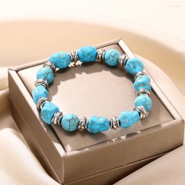 Bracelet de perles bohème Turquoise pour hommes, perles en pierre naturelle irrégulière bleue, Vintage, Style gitane, bijoux cadeaux