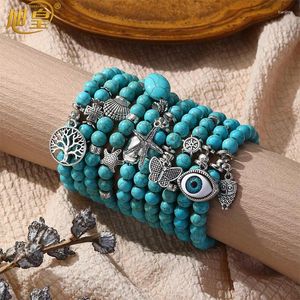 Strand Bohème Turquoises Perles Bracelets Pour Femmes Mode Perlé Bracelets Avec Restaurer Grands Yeux Pendentif Bijoux Cadeaux D'été