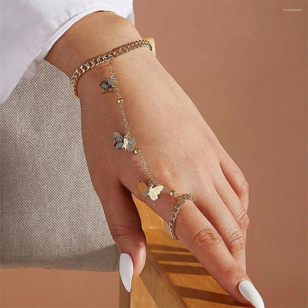 Hebra Boho mariposa colgante enlace muñeca pulsera mujer de una pieza anillo de dedo brazaletes verano señoras oro plata Color pulsera joyería