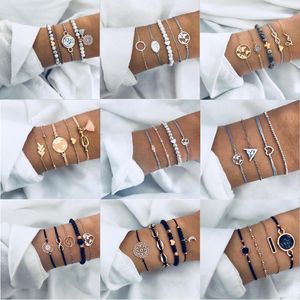 Strand Boho Geometrische Armband Sets Voor Vrouwen Vintage Ster Kaart Hand Hart Charm Kralen Kettingen Mode-sieraden Accessoires