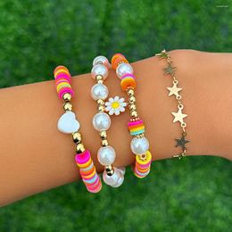 Strand Boho Kpop Bracelets de pendentif de tournesol jaune doux pour les femmes coréennes étoiles polymère argile bracelets
