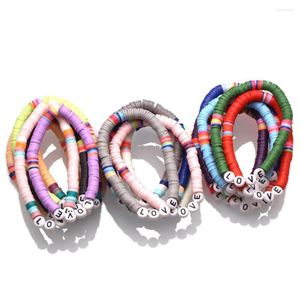 STRAND BOHO MULTOLERED POLYMER CLAY HEISHI Letter Beads Love Stretch Bracelet Women Girl