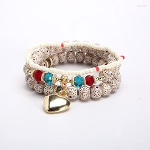 Strand Boho Rose Blanc Multicouche Bracelet Or Couleur Coeur Pendentif Charmes Pour Bracelets Ethnique Femmes Tibétain