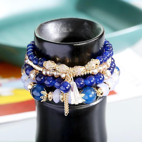 Strand Boho Bracelet Blue Blue Blued Set Summer Bijoux Pulseras Feminina Fashion Chain Tassel Crystal Beads Accessoires