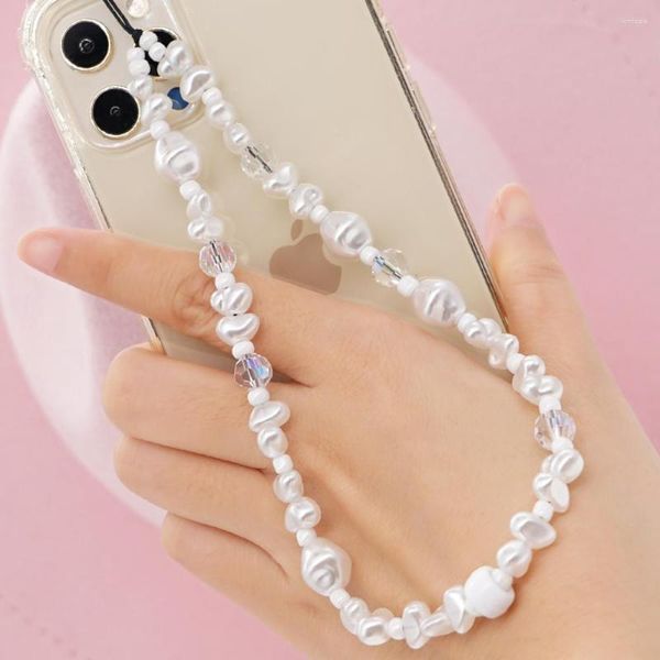 BohoBliss – chaîne de téléphone en perles blanches, 2023 pouces, bijoux, cadeau, lanière de téléphone portable, perle irrégulière pour femmes