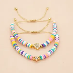 Strand Bohobliss Polymer Clay Pulseras para mujeres Crystal Heart Shape Charms Jewelry Summer Fashion Lace-Up Pulseras Mujer