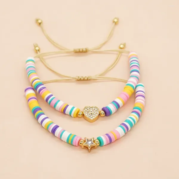 Strand Bohobliss Polymer Clay Pulseras para mujeres Crystal Heart Shape Charms Jewelry Summer Fashion Lace-Up Pulseras Mujer