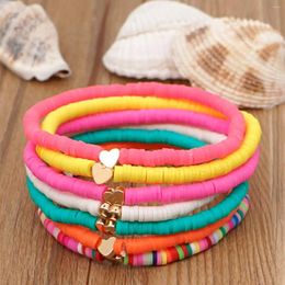 Strand BohoBliss Rainbow kleurrijke Heishi armbanden gouden hart Charms 4mm polymeerklei elastische Boho kralen armbanden strand sieraden