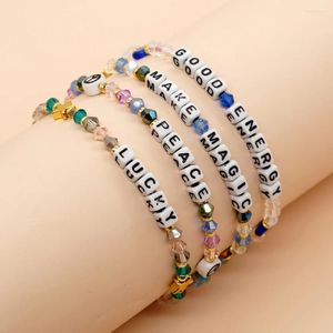 Strand BohoBliss hiver Bracelet en cristal pour les femmes mot personnalisé visage heureux charme bijoux chanceux petit Cube lettre perle élastique