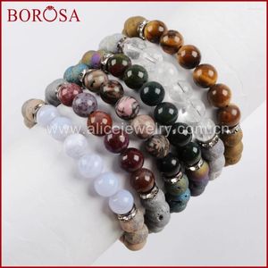 Strand BOROSA 10 STKS Unieke Galvaniseren 8mm Titanium Druzy Natuursteen Kralen Armbanden Mode DruzyGems Regenboog Armband