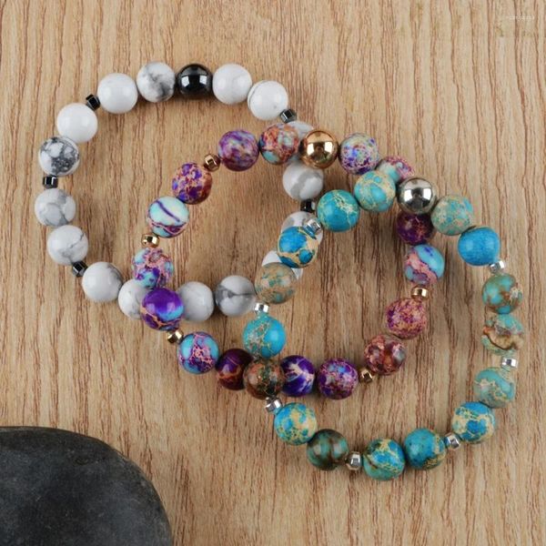 Strand BOROSA couleur dorée ronde cuivre Turquoises perles Bracelet bijoux mode pour femmes pierre bleue naturelle Bracelet accessoires