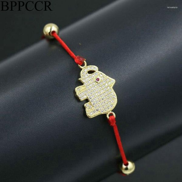 Hilo BPPCCR lindo elefante de la suerte Micro Pave CZ hilo rojo pulseras de hilo Color plata cuerda de los deseos regalo de cumpleaños Pulseira Masculina