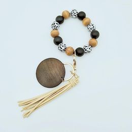 STRAND -BRACELPE Mode Keychain met kwast Plaat Wood Bead Keyring draagbare hanger Key Chain Decoration Gift Keys Type 1