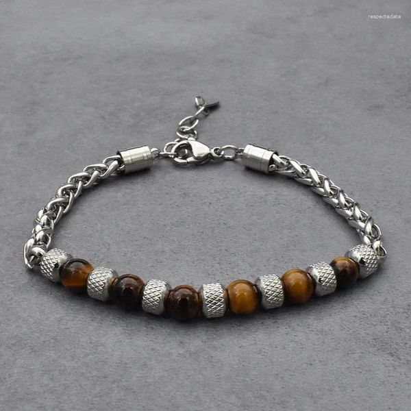 Pulsera de hilo para hombre y mujer, Pulseras ajustables con piedra de acero inoxidable, joyería, accesorios Bileklik, Bisutería