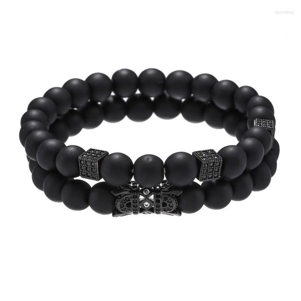 Bracelet Strand Set Black Matte Stone Beads Bracalie Femme Friends Bracelets For Women Men Jewelry Mens Uomo