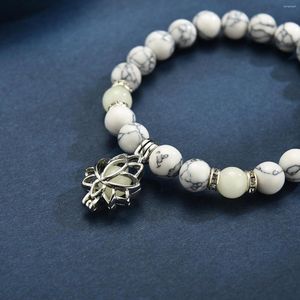 Bracelet à brins de perles turquoise, chaîne à main, Yoga, énergie lumineuse, Lotus sanskrit, pierre 250S