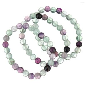 Bracelets à brins pour femmes et hommes, boule ronde de 8mm, pierre de cristal naturel, vert violet, Fluorite colorée, cadeaux pour amis
