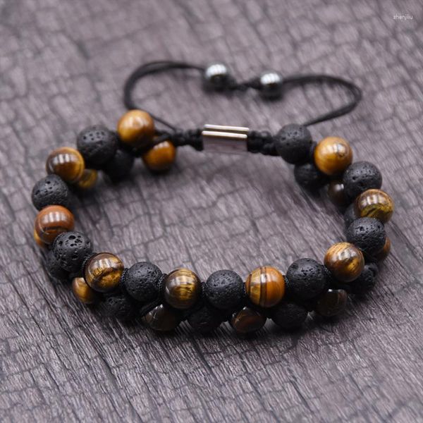 Strand Brand Mens Lava Rock Bracelet 8mm Tiger Eye Perle Pour Hommes Pierre Naturelle Yoga Huile Essentielle Bracelets Gif